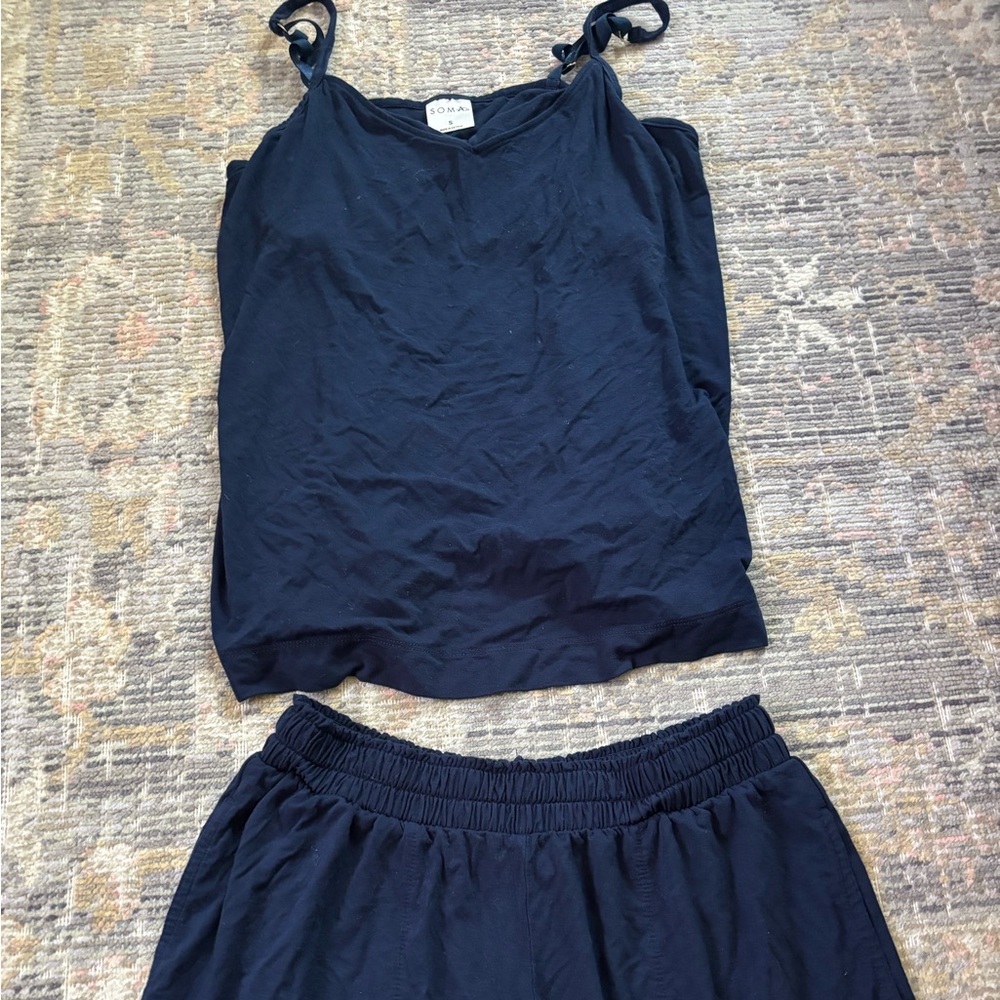 Soma Pajama Set, Size XS Shorts, Size S Shirt, Navy Blue